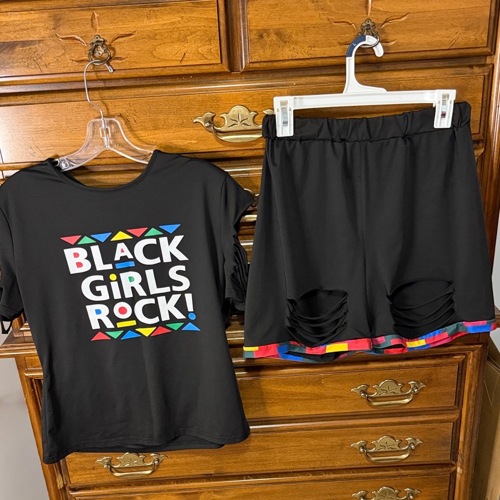Black Graphic Tee and Shorts Set
